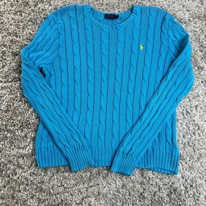 Polo by Ralph Lauren Women's Vibrant Blue Crew Neck Cable Knit Sweater
